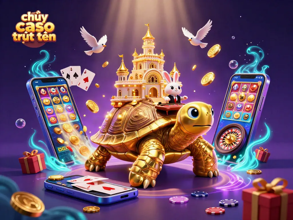 Chơi casino trực tuyến với rùa vàng khổng lồ và đại lý thỏ trong một khung cảnh 3D hấp dẫn