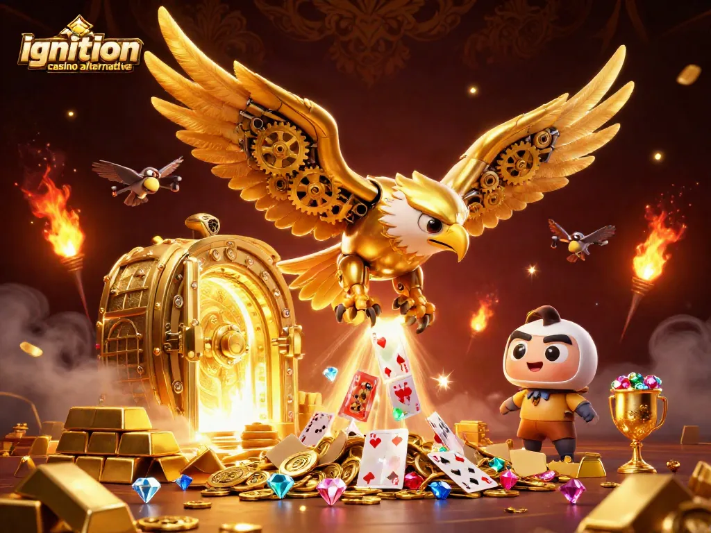 Engage with the ignition casino alternative through a dynamic gaming scene featuring a cybernetic golden eagle.