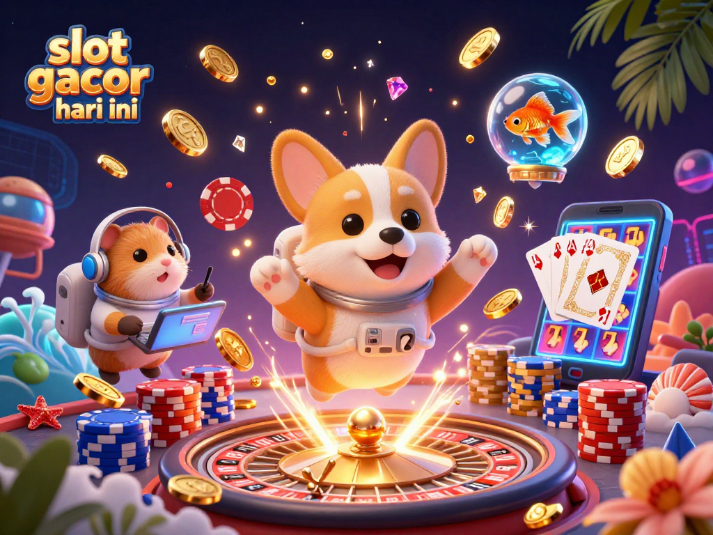 Experience slot gacor hari ini in an exciting casino-themed space scene with playful characters