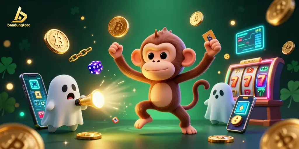 Experience the thrilling bandungtoto gameplay as golden coins and slot reels amuse players in a haunted casino.