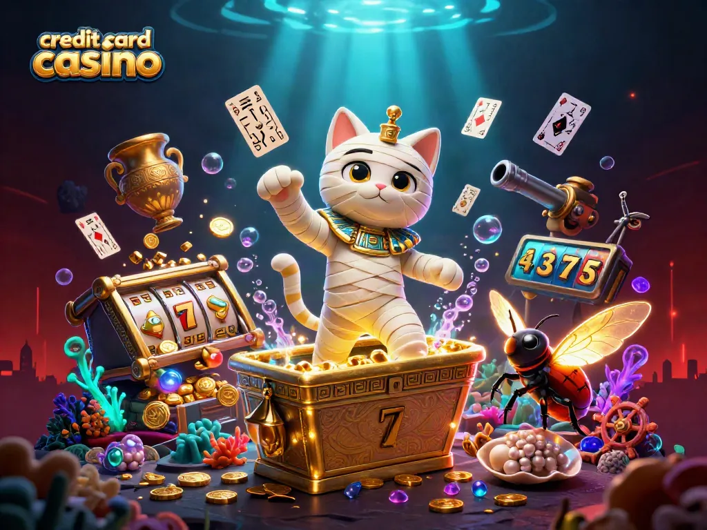 Engage in thrilling action at a vibrant credit card casino with an Egyptian-themed illustration.