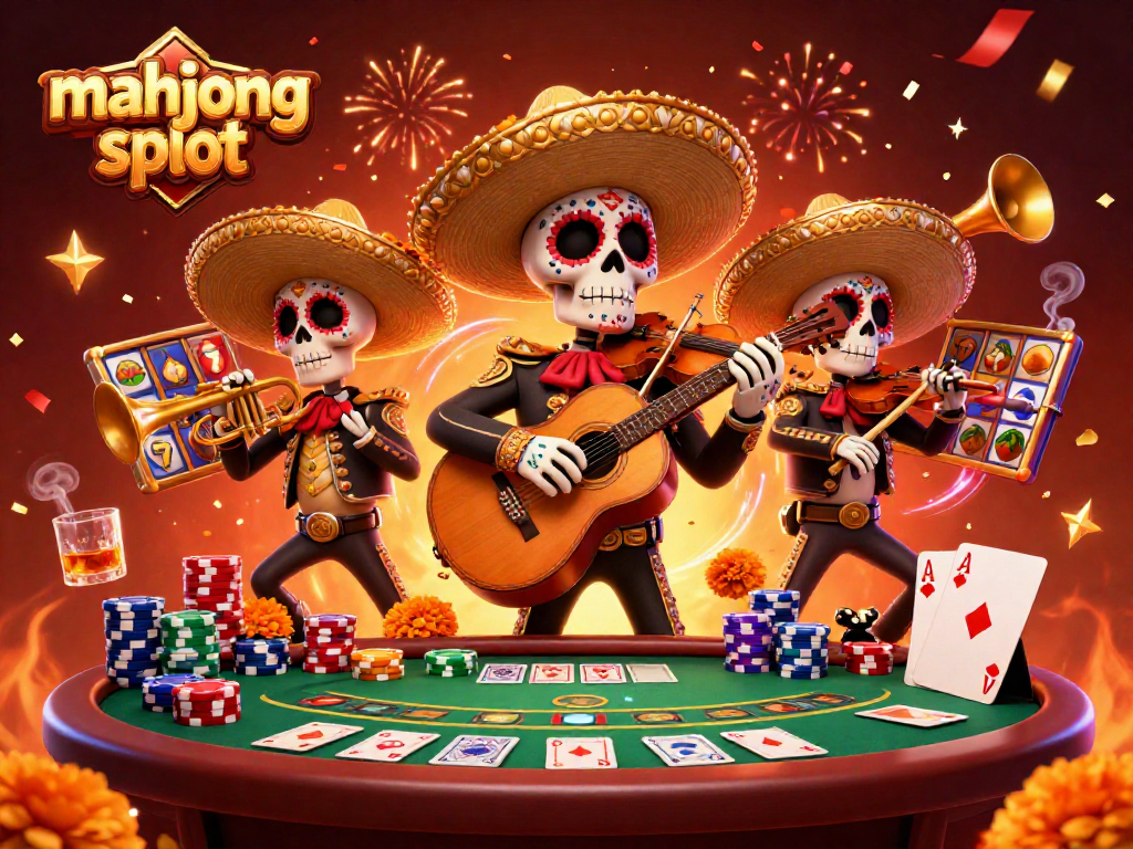 Experience excitement with mahjong slot amid a festive Day of the Dead mariachi celebration.