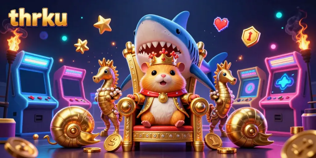 Experience thrilling gaming action with the vibrant "thr ku" theme portrayed through a whimsical 3D scene.