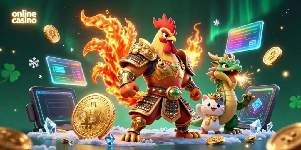Experience the thrill of an online casino with dynamic 3D characters and cryptocurrency elements.