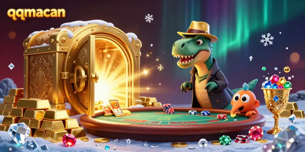 Experience thrilling gameplay at qqmacan with a playful velociraptor sneakily gambling at a blackjack table.