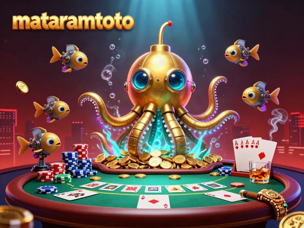 Experience the thrill of winning at Mataramtoto with a vibrant underwater casino scene filled with golden tokens and poker chips.