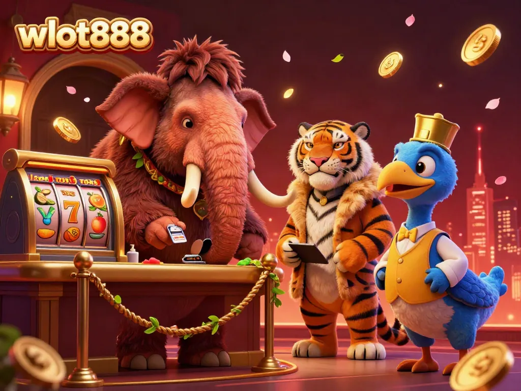 Gambarlah bouncer mamut berbulu dan tamu kartu di slot kasino wslot888 yang mewah