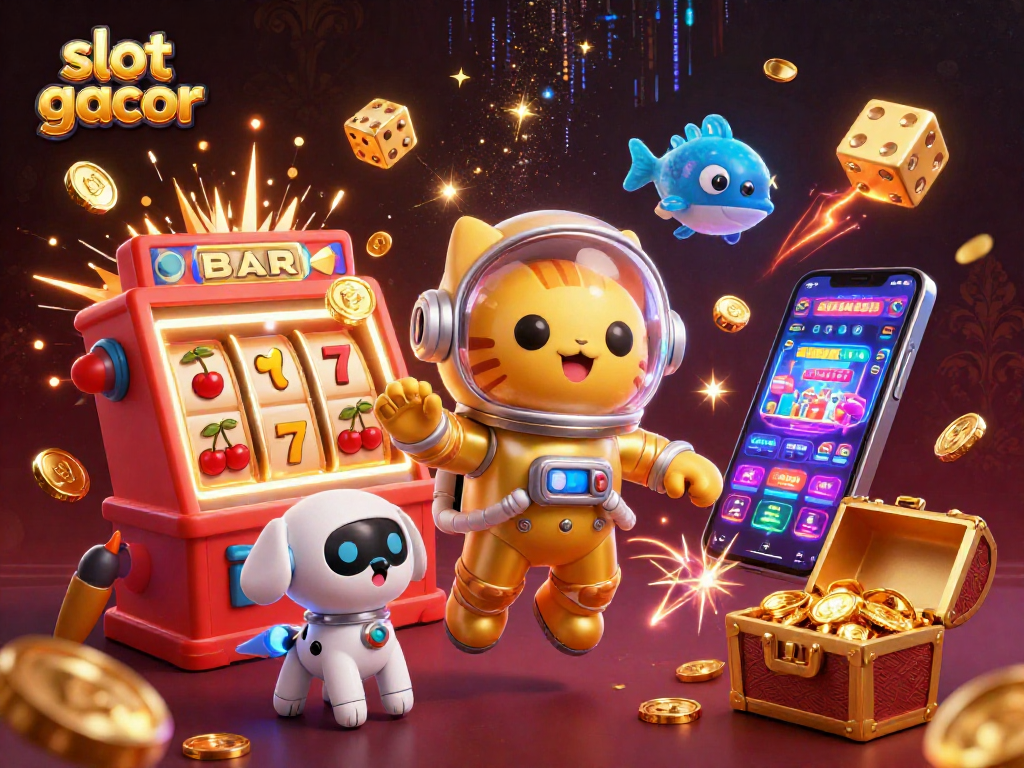 Slot gacor dengan simbol BAR, keberuntungan 7, dan efek jackpot yang meledak membawa kegembiraan.