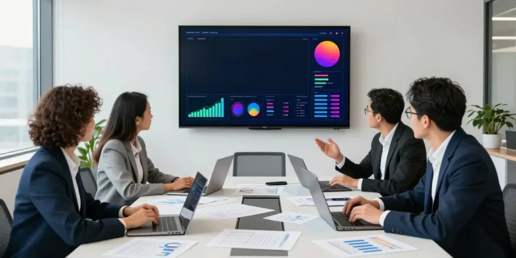 Team working on bpinetempresas financial strategies in a modern office.