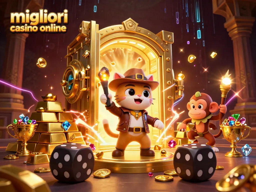 Scopri i migliori casino online con un'intensa avventura nel tesoro in questa illustrazione 3D.