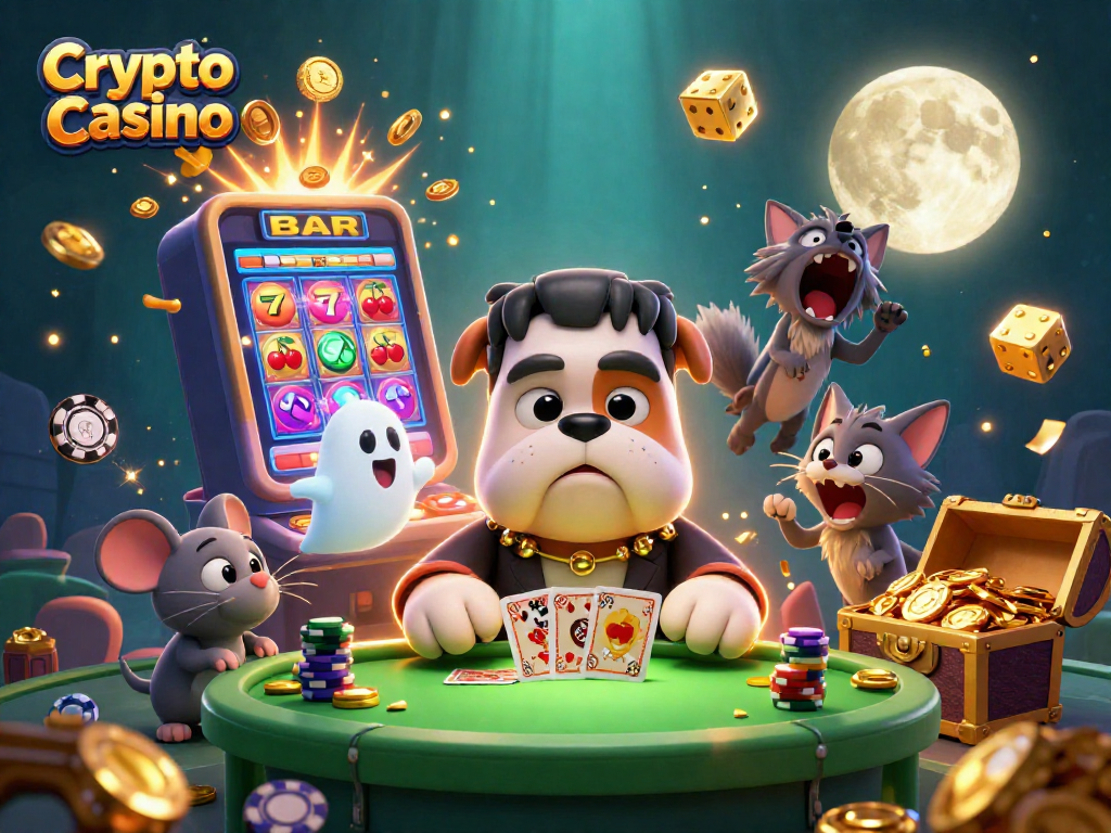 Engage with a thrilling Crypto Casino atmosphere featuring vibrant characters in an exciting gambling scene.