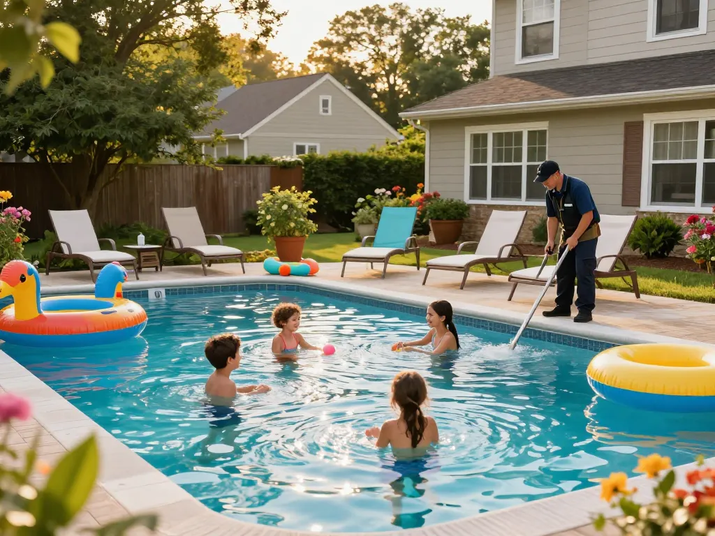 Dolphin Pool Services ensuring family enjoyment with professional maintenance in Virginia's sunny backyard pool