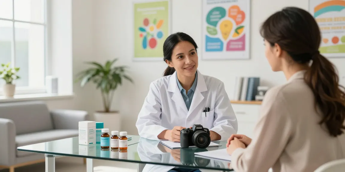 Consultation with a peptide supplier near me in a bright wellness clinic.