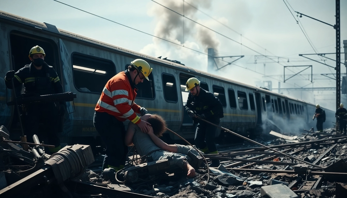 Emergency responders assisting victims at the spain train crash site, showcasing heroic efforts amidst chaos.