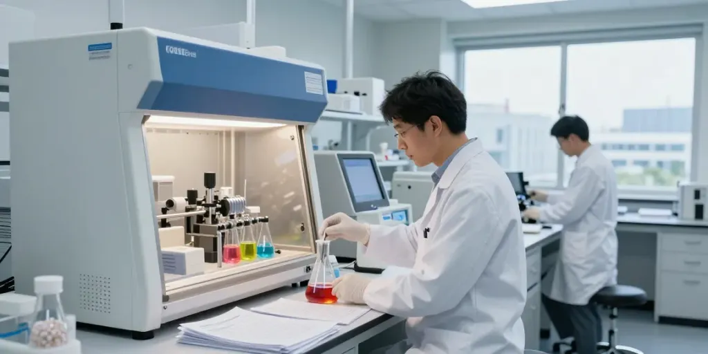 Peptides made in USA synthesized in a bright modern laboratory.