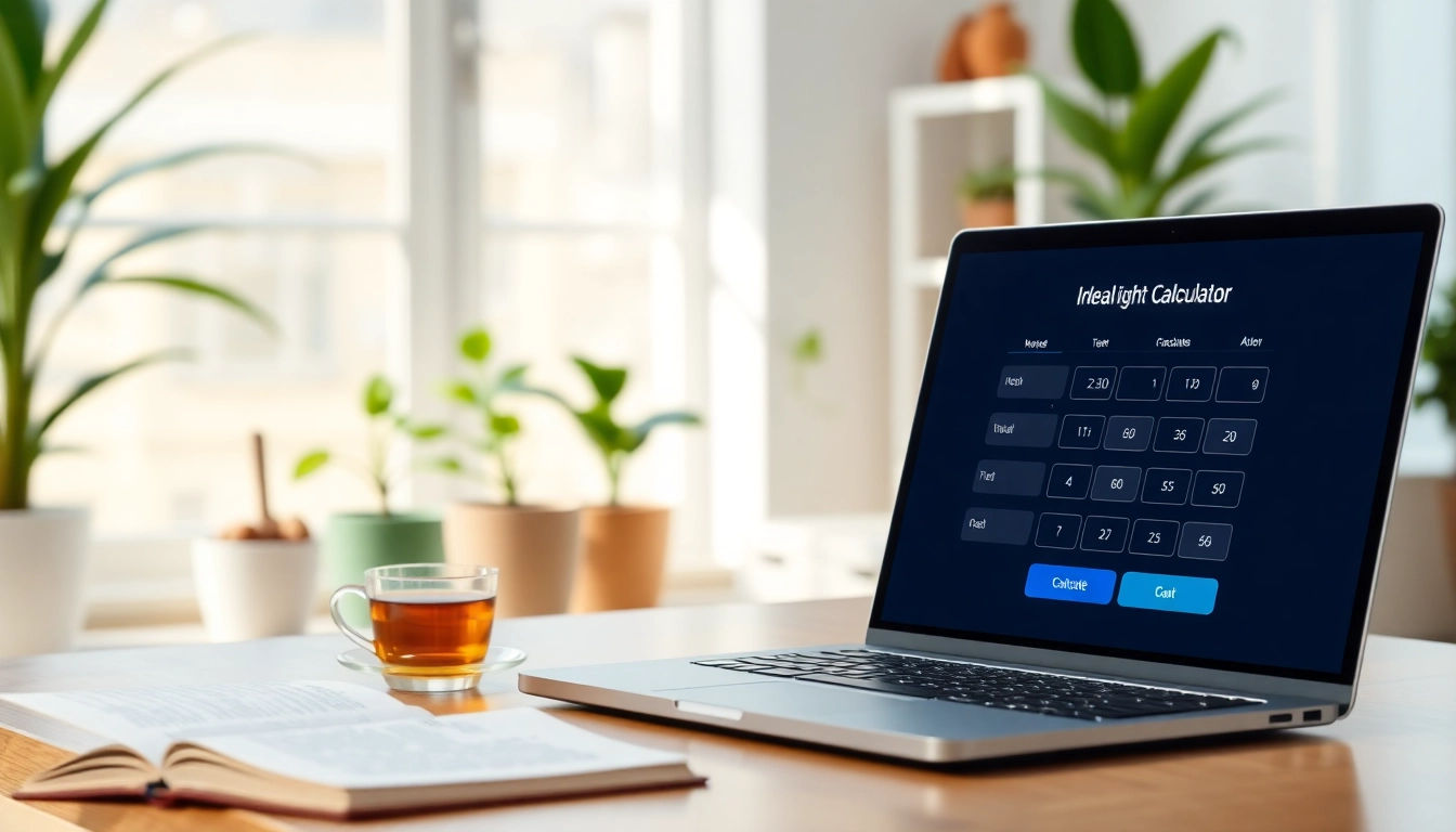 Calculate your ideal weight calculator with a sleek interface displayed on a laptop.