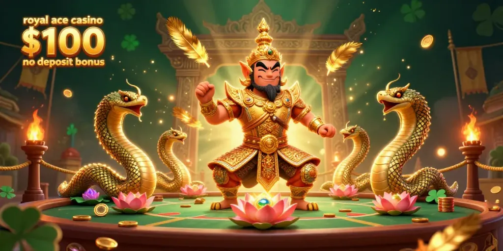 Play exciting games with royal ace casino $100 no deposit bonus for new players, featuring vibrant 3D characters.