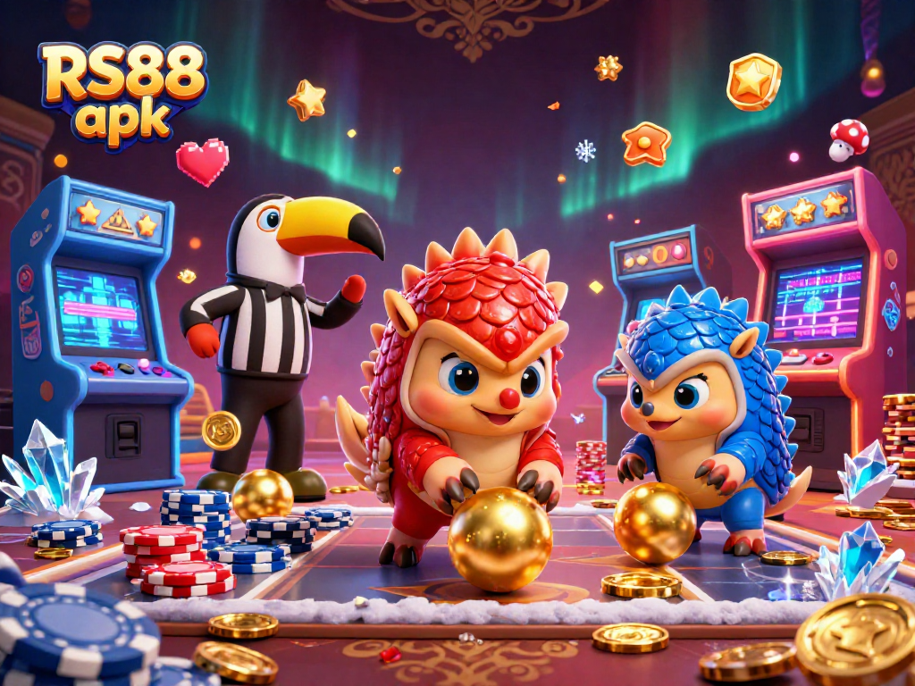 Engage with the exciting RS88 apk gaming experience, featuring vibrant 3D pangolins in a dynamic casino scene.