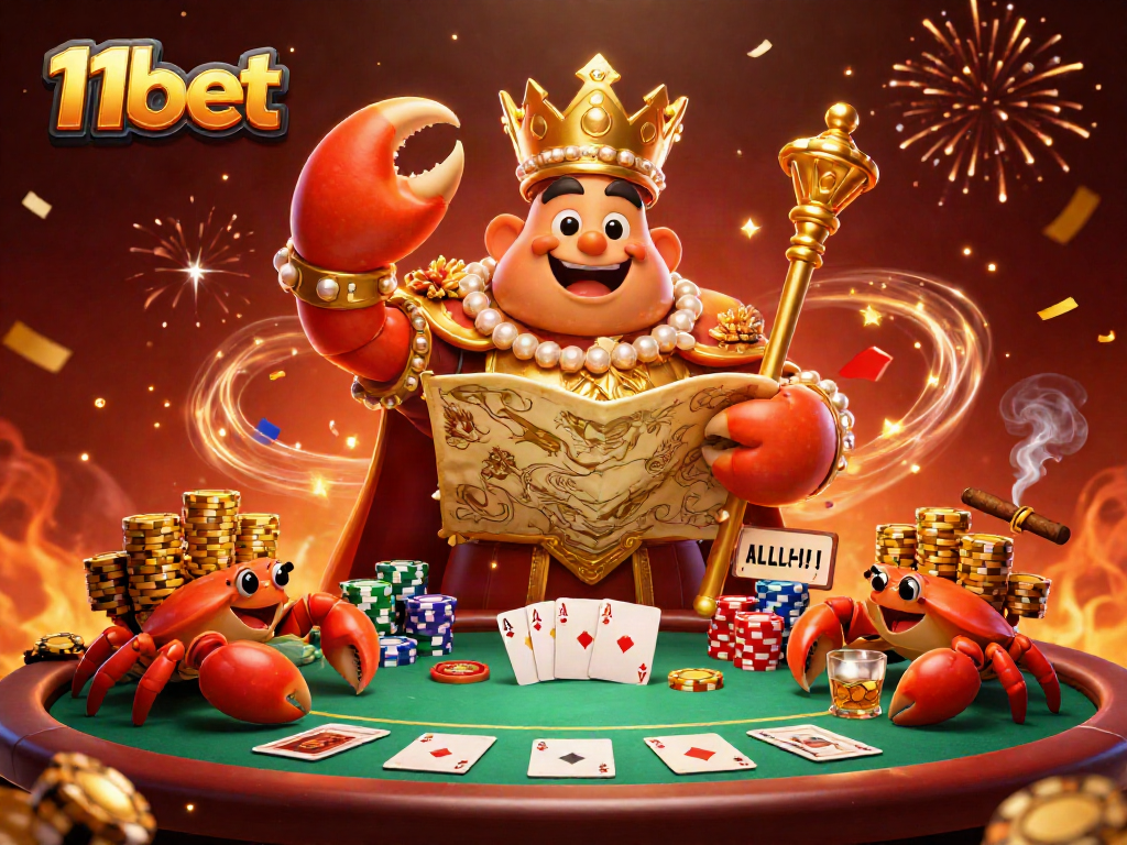 Join the 11bet golden crab in an action-packed poker scene filled with treasures and excitement.