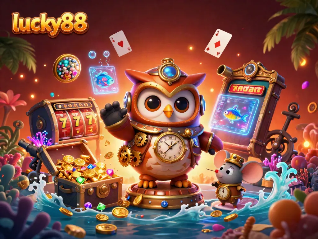 Engage with lucky88 in a vibrant 3D scene filled with casino-themed adventures.