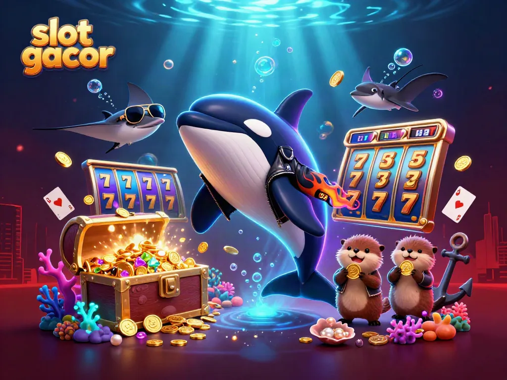 Engage with slot gacor excitement as orca, stingray, and sea otters celebrate winnings underwater.