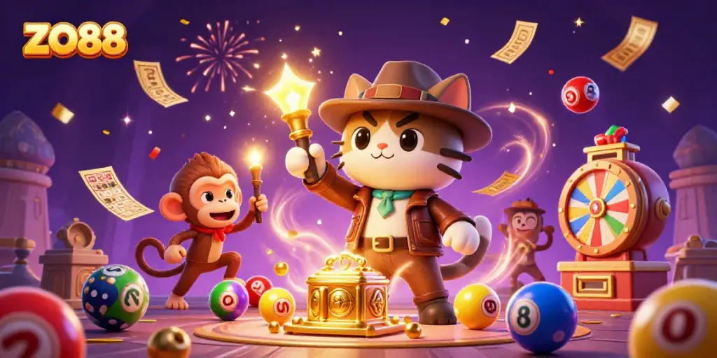 Engage with ZO88's thrilling adventure in a vibrant casino treasure scene.