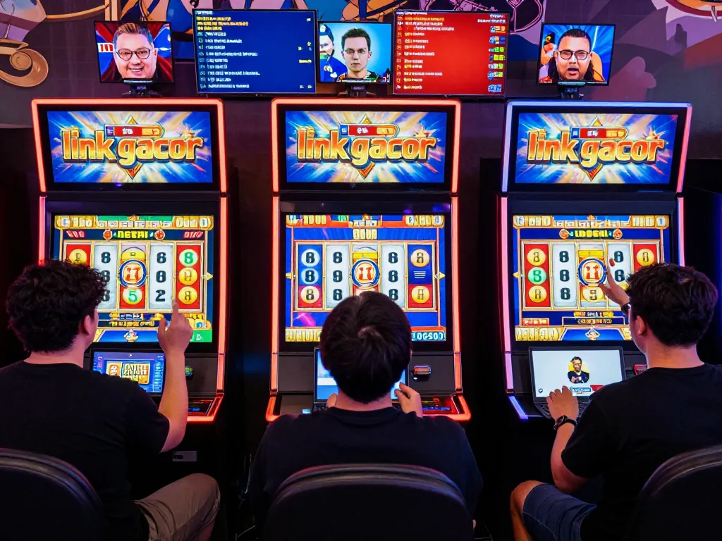 Players engaging with online games featuring link gacor bonuses in a vibrant casino atmosphere.