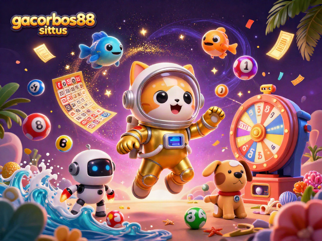 Experience the thrilling action at gacorbos88 situs with vibrant lottery elements and a fun cosmic theme.