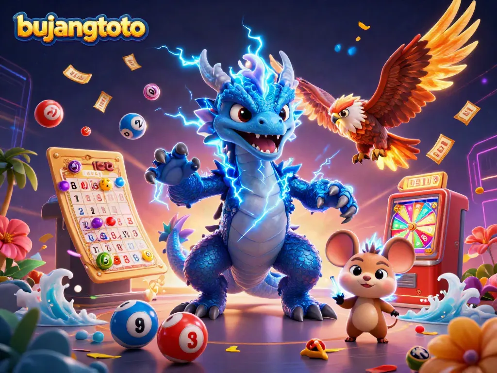 Engage with bujangtoto's vibrant lottery scene featuring dynamic characters and casino elements.