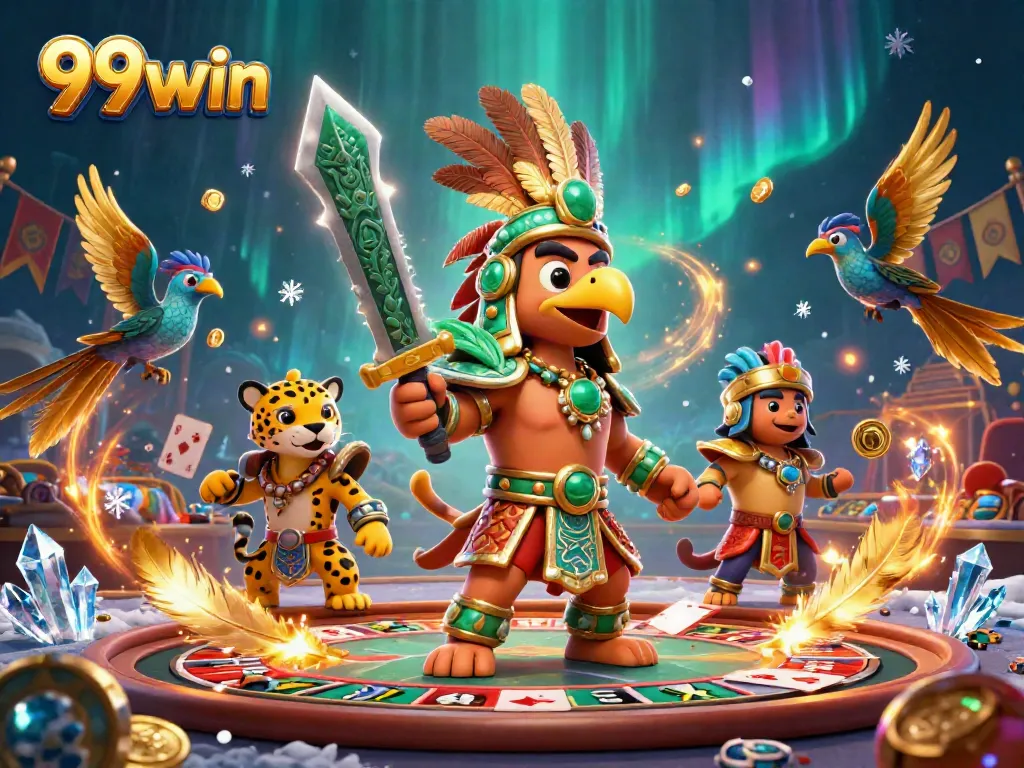 Engage with thrilling 99win gaming sessions featuring Aztec warriors in an exciting casino setting.