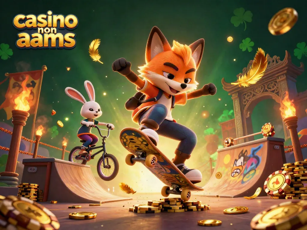 I giocatori esplorano il mondo dei casino non AAMS mentre un tutorial 3D mostra una volpe e un coniglio su una pista di poker.