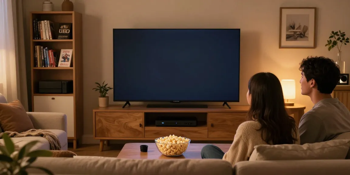 Couple enjoying JAV Sub Indo films in a cozy living room.