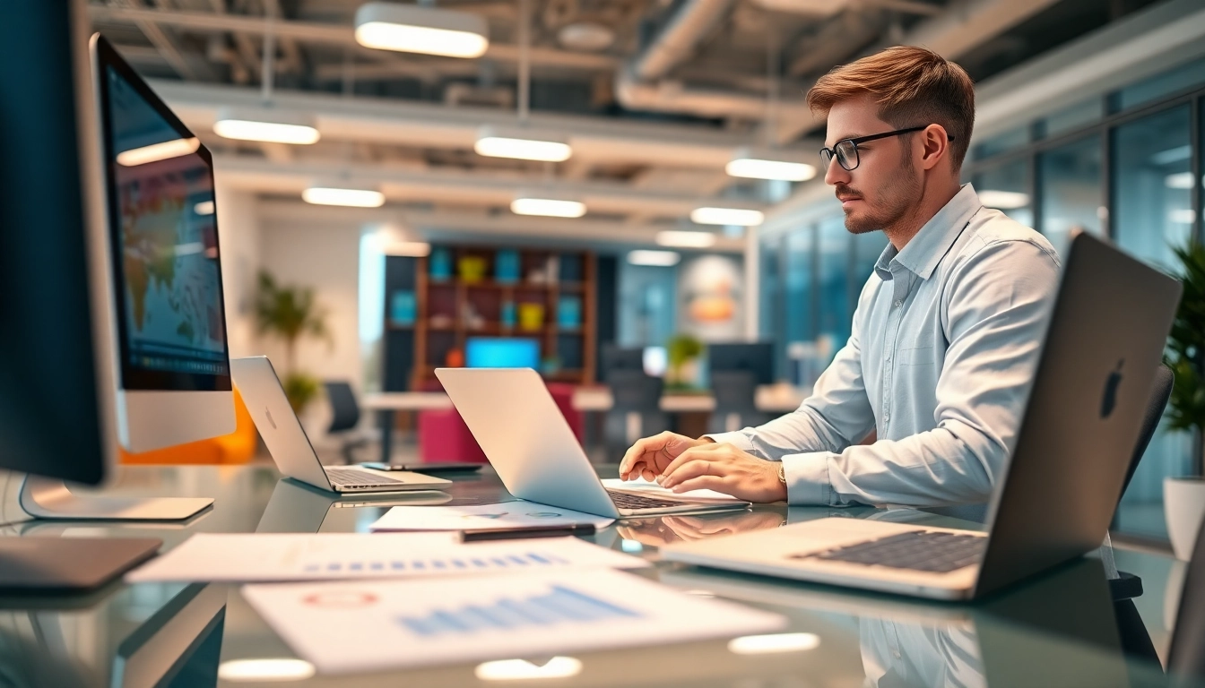 Explore managed IT services near me through professional IT support in a vibrant office.
