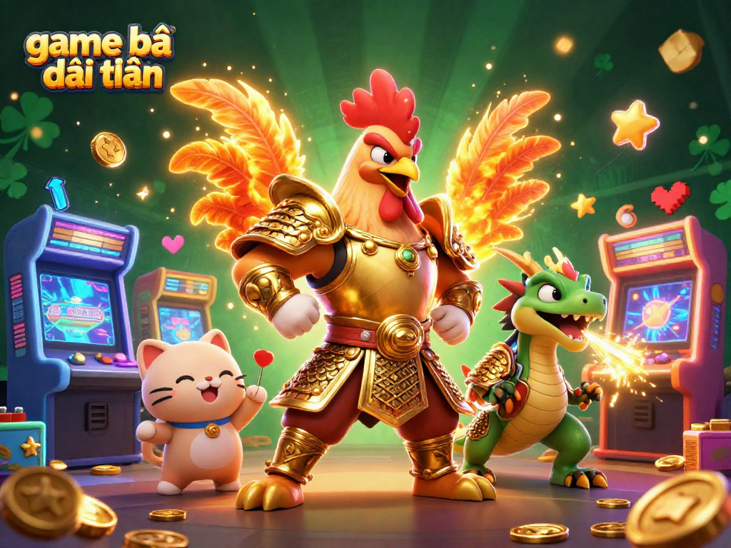 Experience game bài đổi thưởng in a vibrant 3D illustration featuring heroic characters amidst casino excitement.