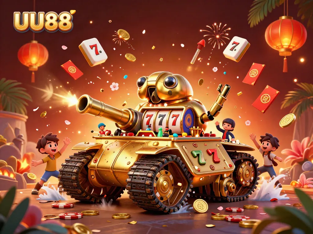 Experience the thrilling game atmosphere at UU88 with a golden beetle tank containing a casino.