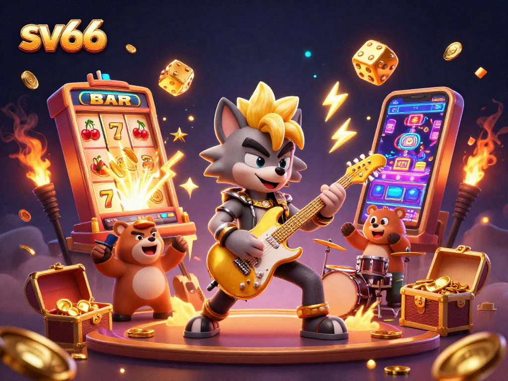 Experience thrilling moments at sv66 with a vibrant 3D casino scene showcasing exciting games and energetic characters.