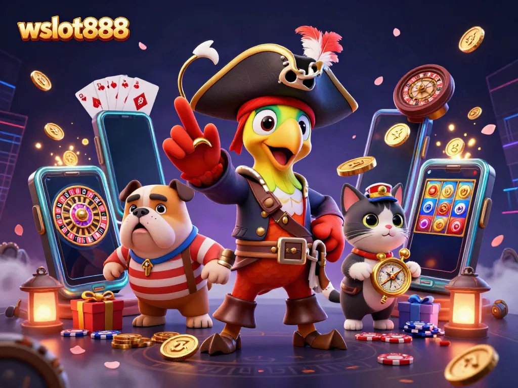 Menangkan jackpot di wslot888 dengan simbol slot menawan dan koin emas yang meluap.