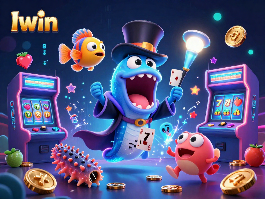 Iwin's vibrant casino-themed illustration showcases a magical deep-sea performance featuring characters and gaming elements.