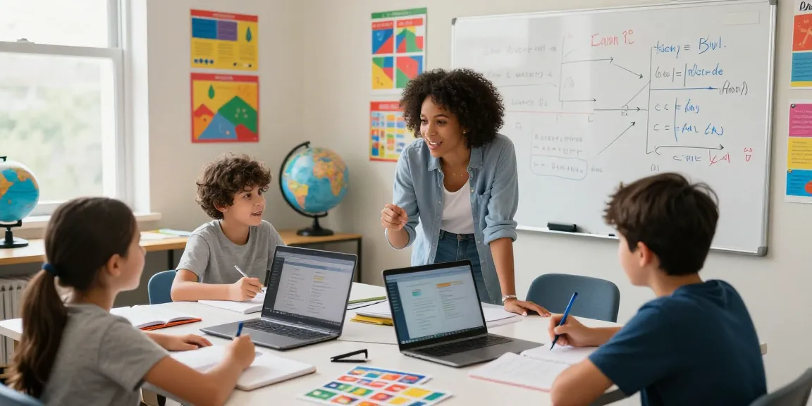 Best tutors engaging students in a vibrant learning environment with interactive materials and educational props.