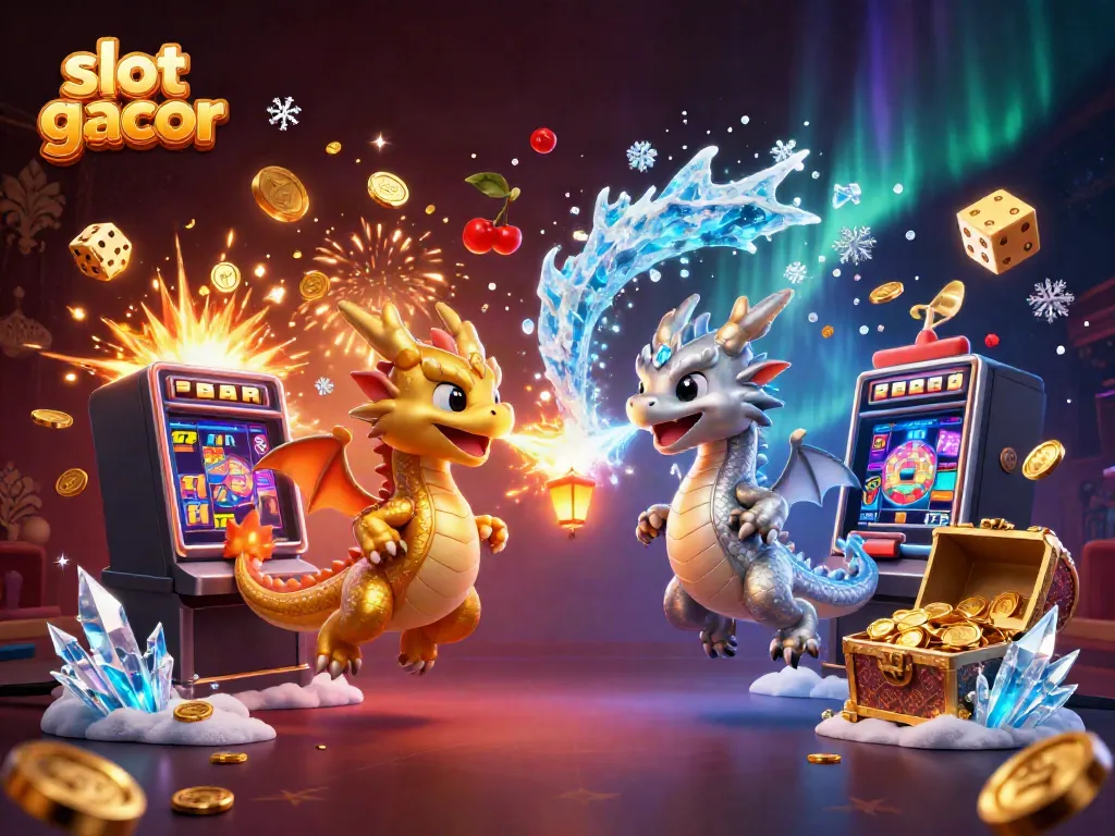 Experience the thrill of slot gacor with dragons and a jackpot explosion in this vibrant illustration.