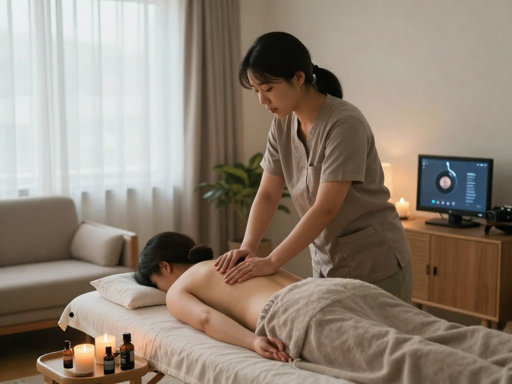 Revitalizing 서울출장안마 home massage service in a serene setting with aromatic candles and soft lighting.