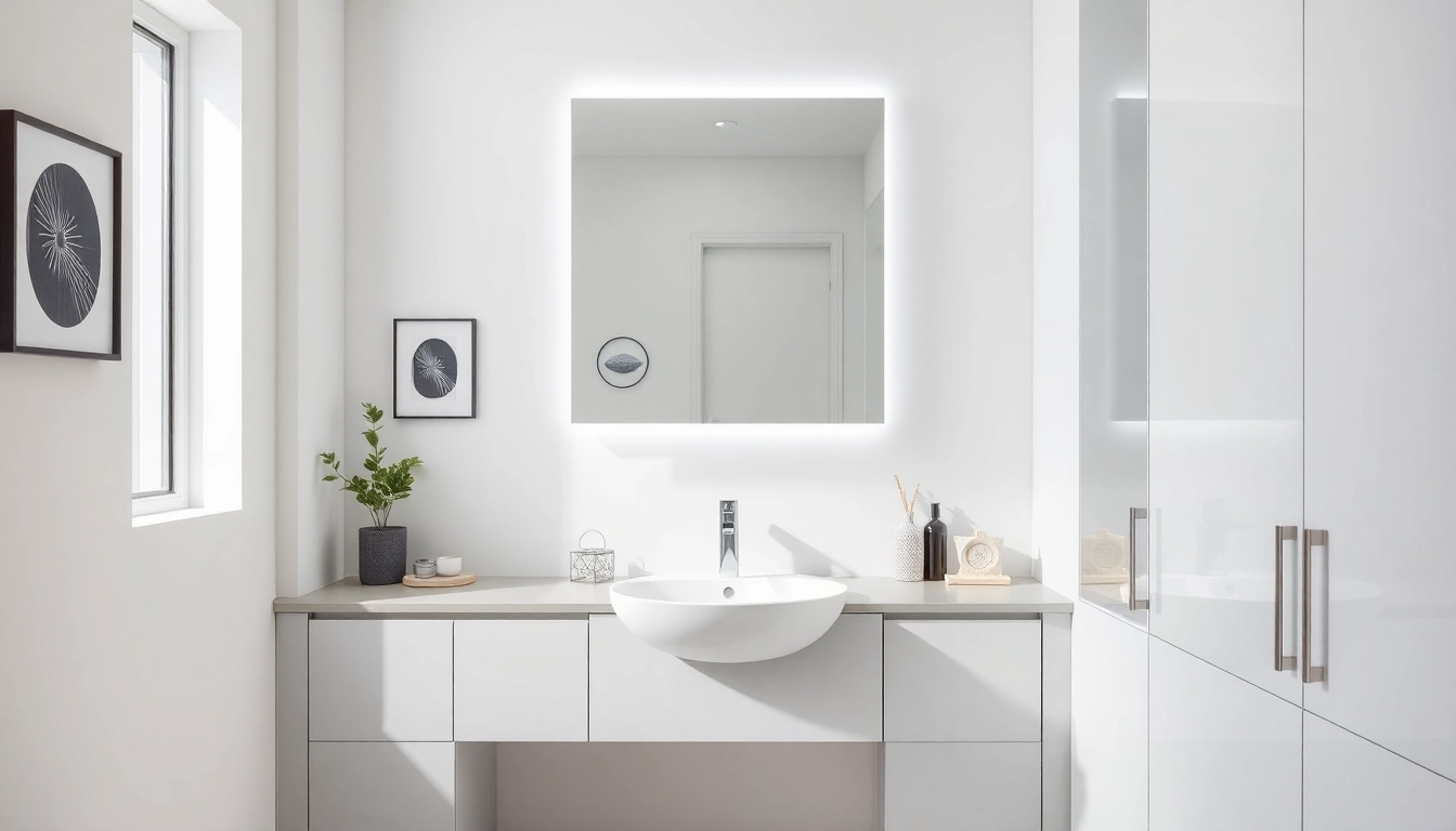 Besonderer spiegelschrank led mit modernen Designelementen und Beleuchtung im Badezimmer.