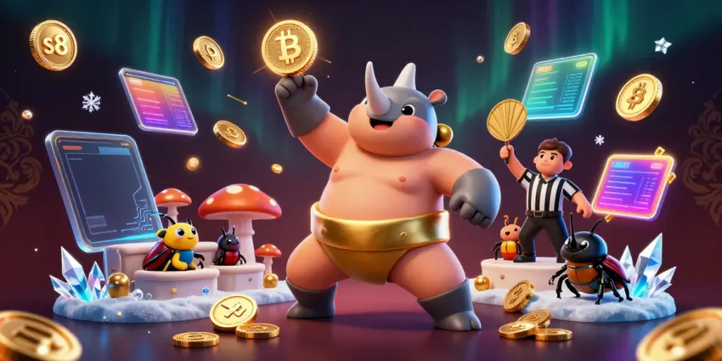 Experience the excitement at S8 Casino with a dynamic 3D beetle sumo championship showering golden coins.