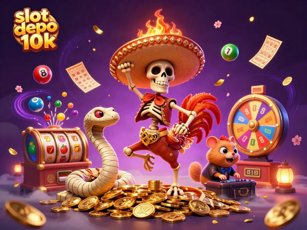 Experience the thrill of slot depo 10k with vibrant characters celebrating a jackpot amidst dynamic gaming elements.