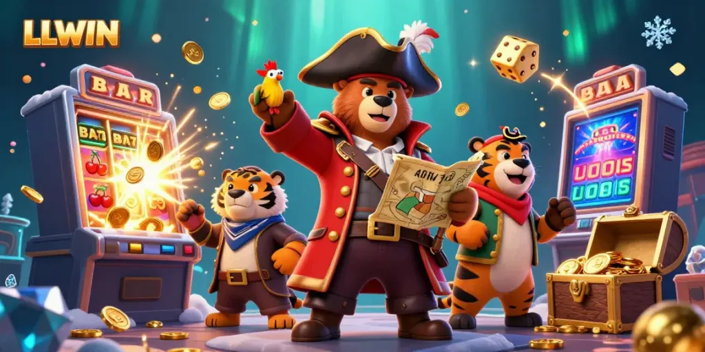 LLWIN showcases a 3D pirate-themed casino excitement with vibrant characters and dynamic gaming elements.