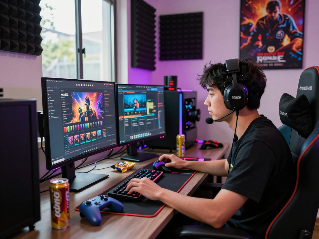 Gaming enthusiast immersed in rokok88 interface on dynamic setup.