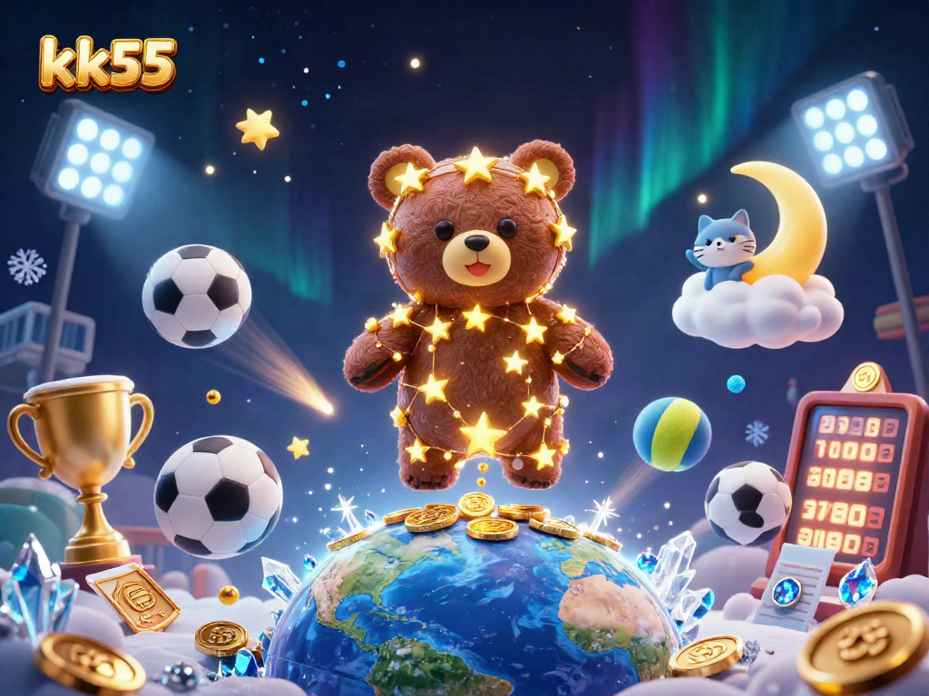 Join the winning excitement of kk55 as the constellation bear scoops up gold coins with sports elements around.