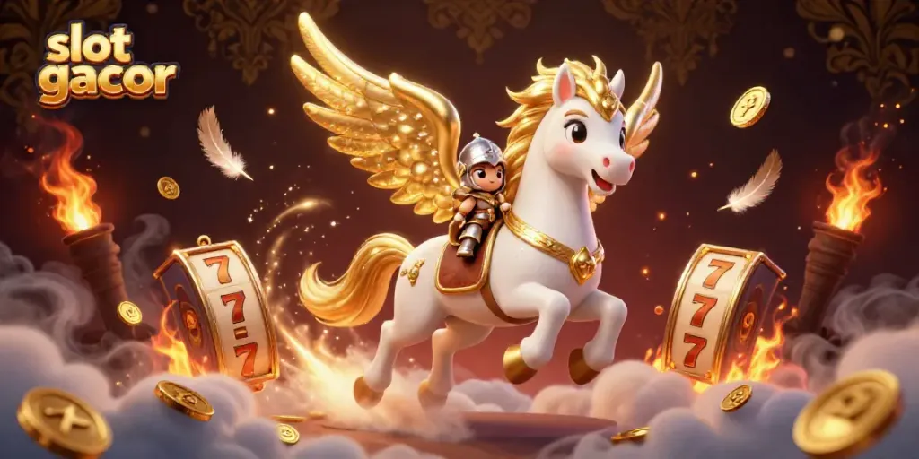 Experience slot gacor with thrilling slots and a celestial knight riding a magical horse.