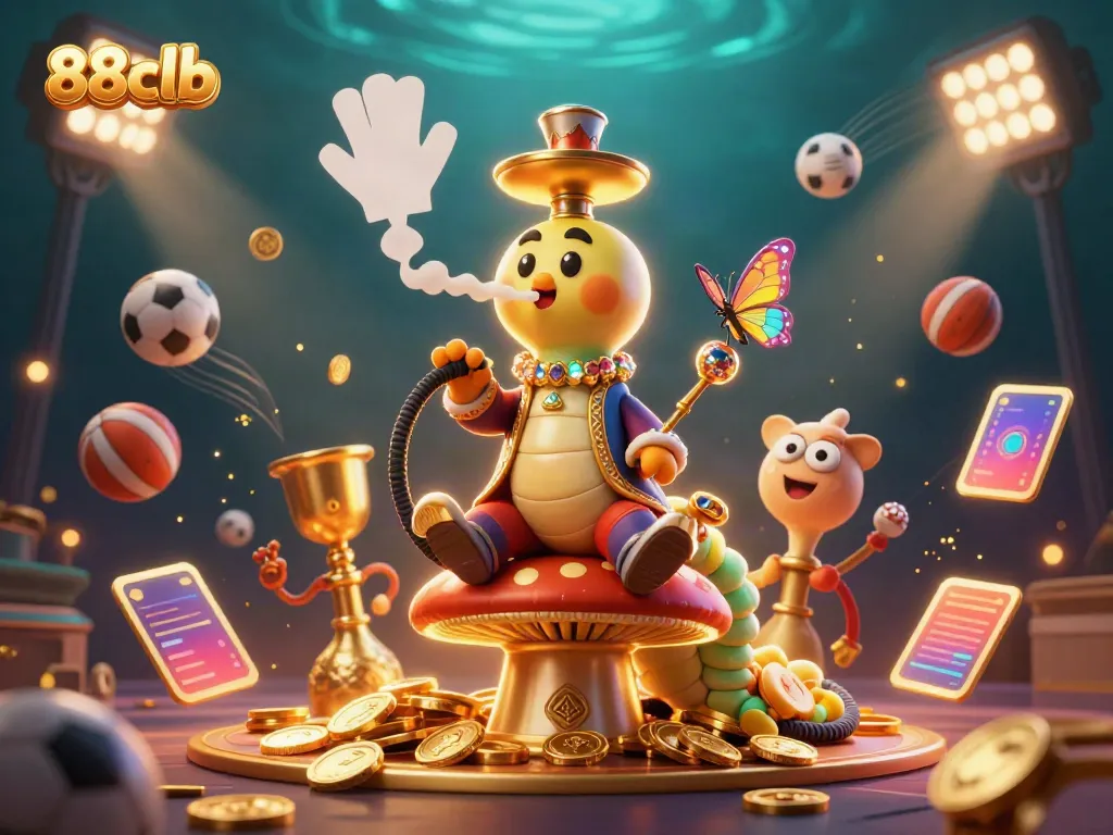 Experience the whimsical world of 88clb with a bustling scene of betting action and colorful characters.