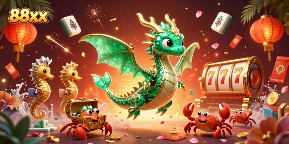Engage with the vibrant world of 88xx as the sea dragon and crabs unveil treasures in a dynamic casino scene.